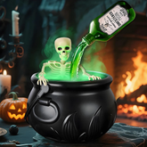 Flame Witch Cauldron Halloween Decoration Skull Potion Brewing Bucket with Floating Poison Bottle Spooky Party Prop